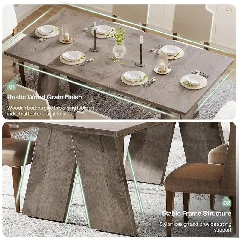 Table de salle à manger rectangulaire style ferme, marron, 6 à 8 places