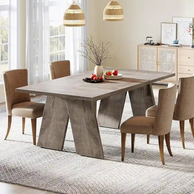 Table de salle à manger rectangulaire style ferme, marron, 6 à 8 places