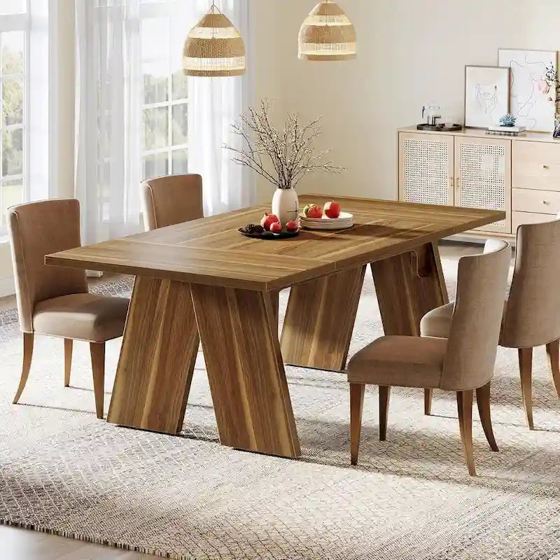 Table de salle à manger rectangulaire style ferme, marron, 6 à 8 places