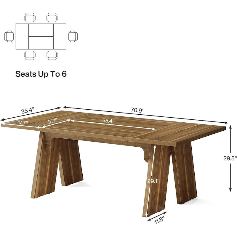 Table de salle à manger rectangulaire style ferme, marron, 6 à 8 places
