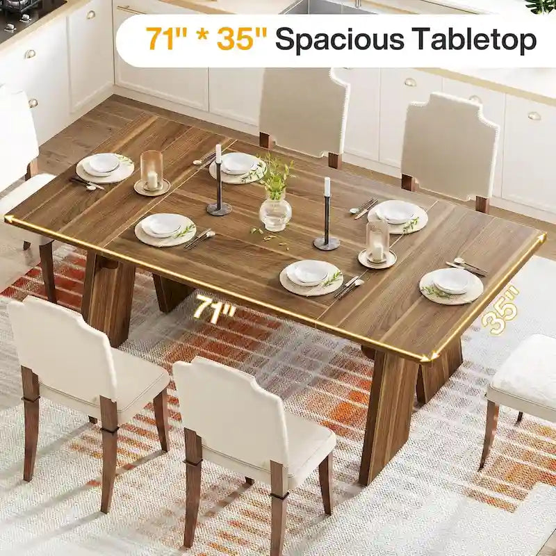 Table de salle à manger rectangulaire style ferme, marron, 6 à 8 places