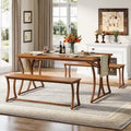 Table à manger rectangulaire marron avec 2 bancs, 4 à 6 places