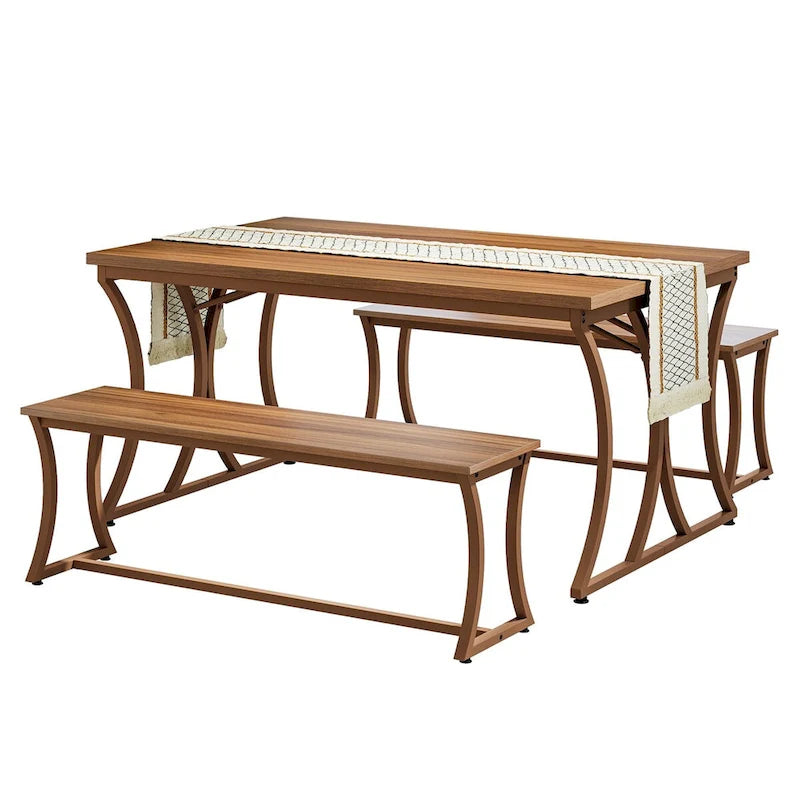 Table à manger rectangulaire marron avec 2 bancs, 4 à 6 places