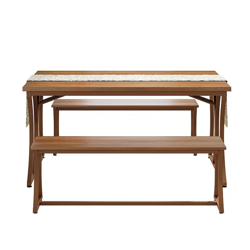 Table à manger rectangulaire marron avec 2 bancs, 4 à 6 places