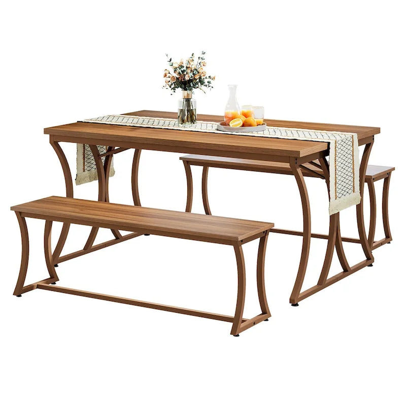 Table à manger rectangulaire marron avec 2 bancs, 4 à 6 places
