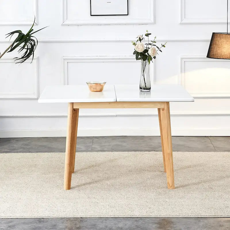 Bureau pliable imitation marbre blanc, pieds en bois d'hévéa, 1 personne