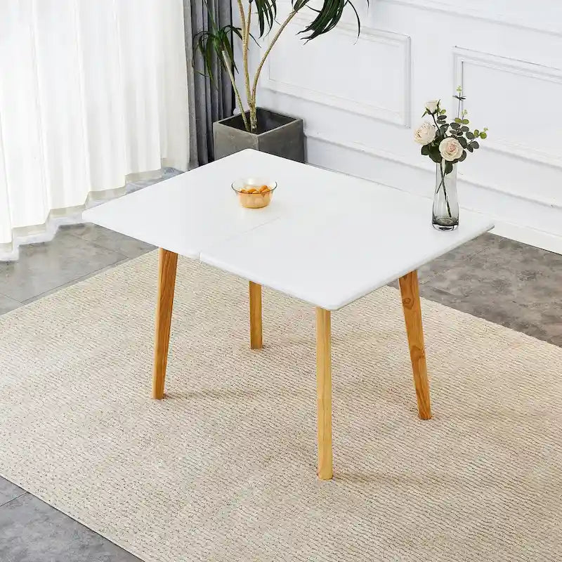 Bureau pliable imitation marbre blanc, pieds en bois d'hévéa, 1 personne