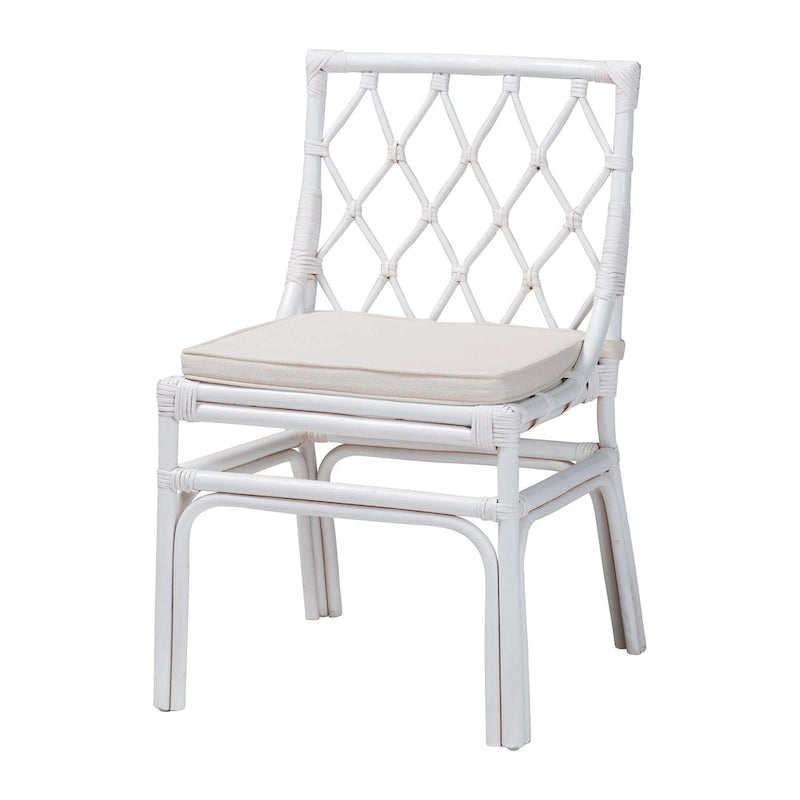 Chaise de salle à manger bohème en rotin blanc, unité