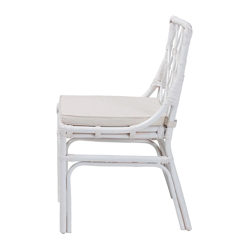 Chaise de salle à manger bohème en rotin blanc, unité