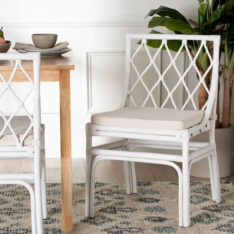Chaise de salle à manger bohème en rotin blanc, unité