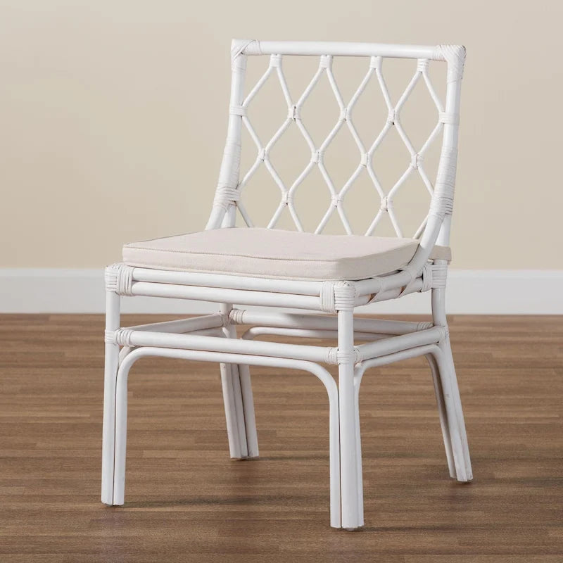 Chaise de salle à manger bohème en rotin blanc, unité