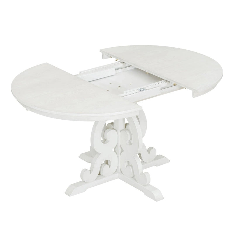 Salle à manger rétro extensible 5 pièces, blanc antique/noyer, 4-6 places