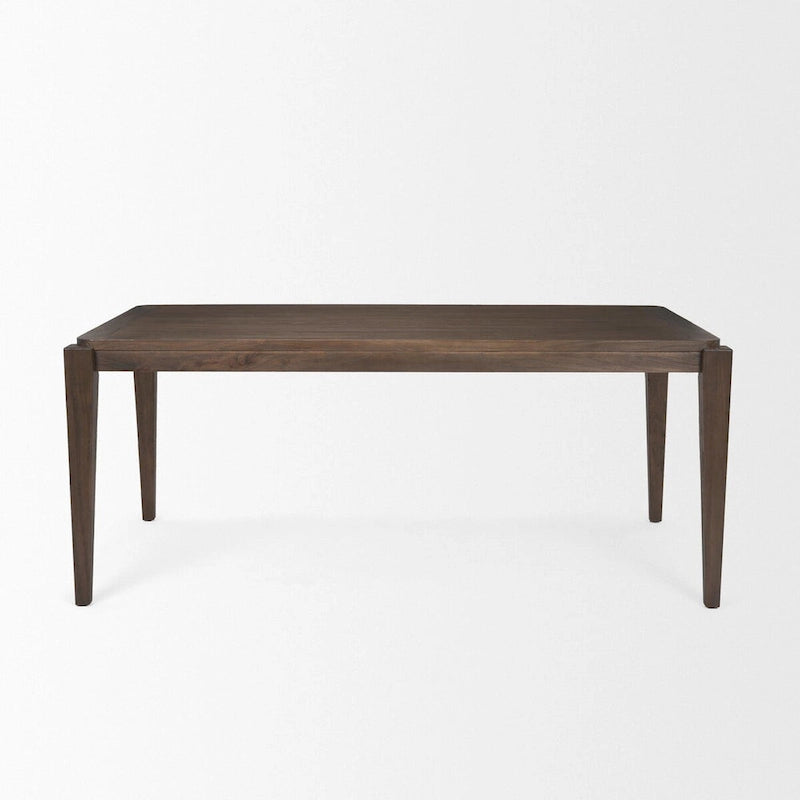 Table de salle à manger rectangulaire marron foncé, 6 places, placage orme et bois