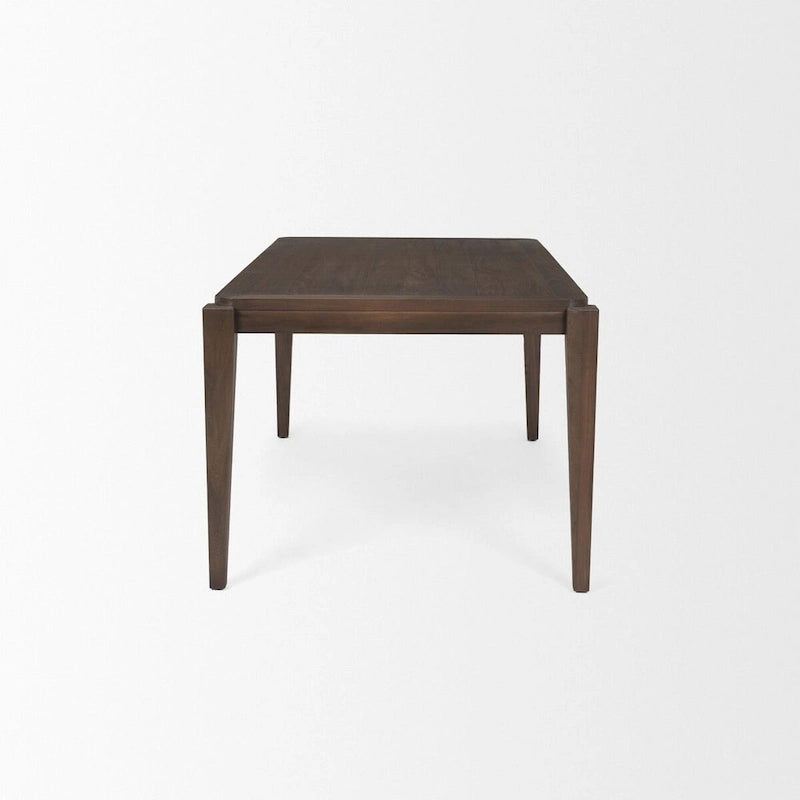Table de salle à manger rectangulaire marron foncé, 6 places, placage orme et bois
