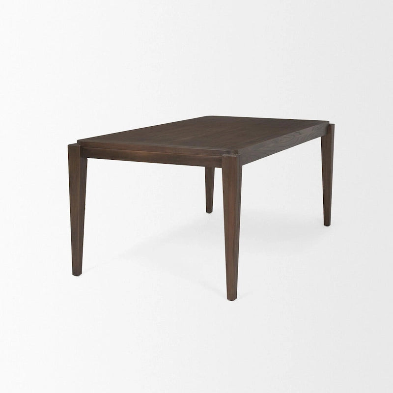 Table de salle à manger rectangulaire marron foncé, 6 places, placage orme et bois