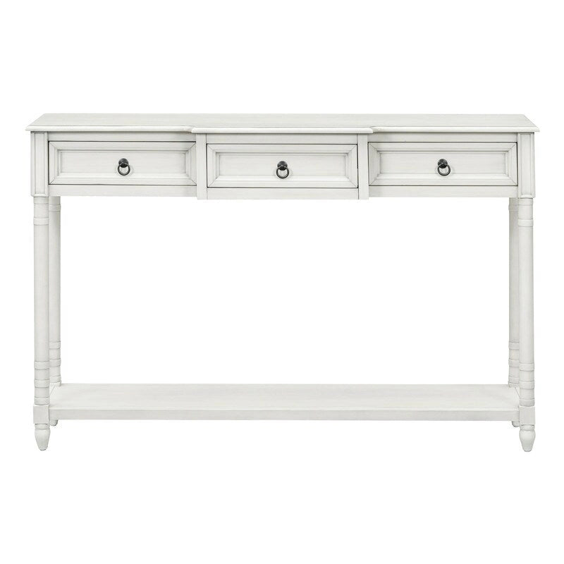 Console avec 3 tiroirs et une étagère inférieure – Bleu marine vieilli / Espresso / Blanc vieilli