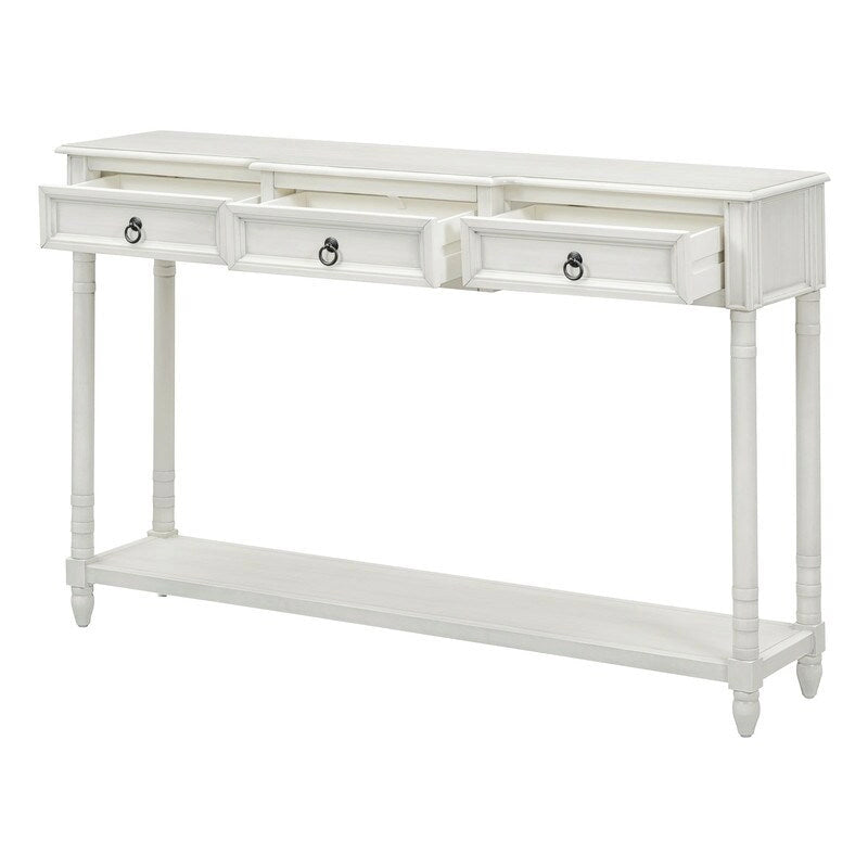 Console avec 3 tiroirs et une étagère inférieure – Bleu marine vieilli / Espresso / Blanc vieilli