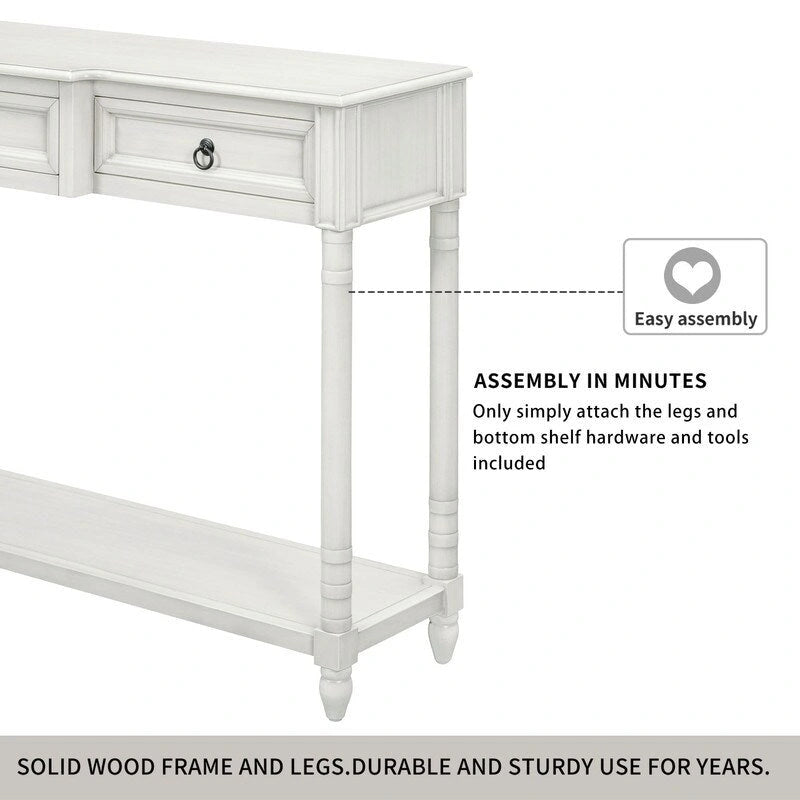 Console avec 3 tiroirs et une étagère inférieure – Bleu marine vieilli / Espresso / Blanc vieilli