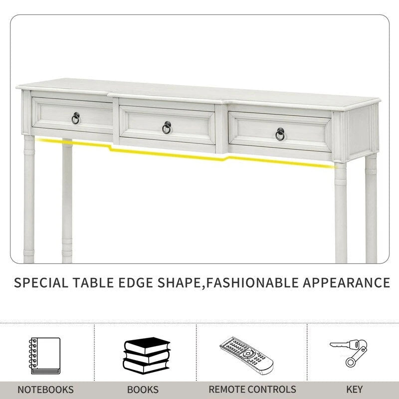 Console avec 3 tiroirs et une étagère inférieure – Bleu marine vieilli / Espresso / Blanc vieilli