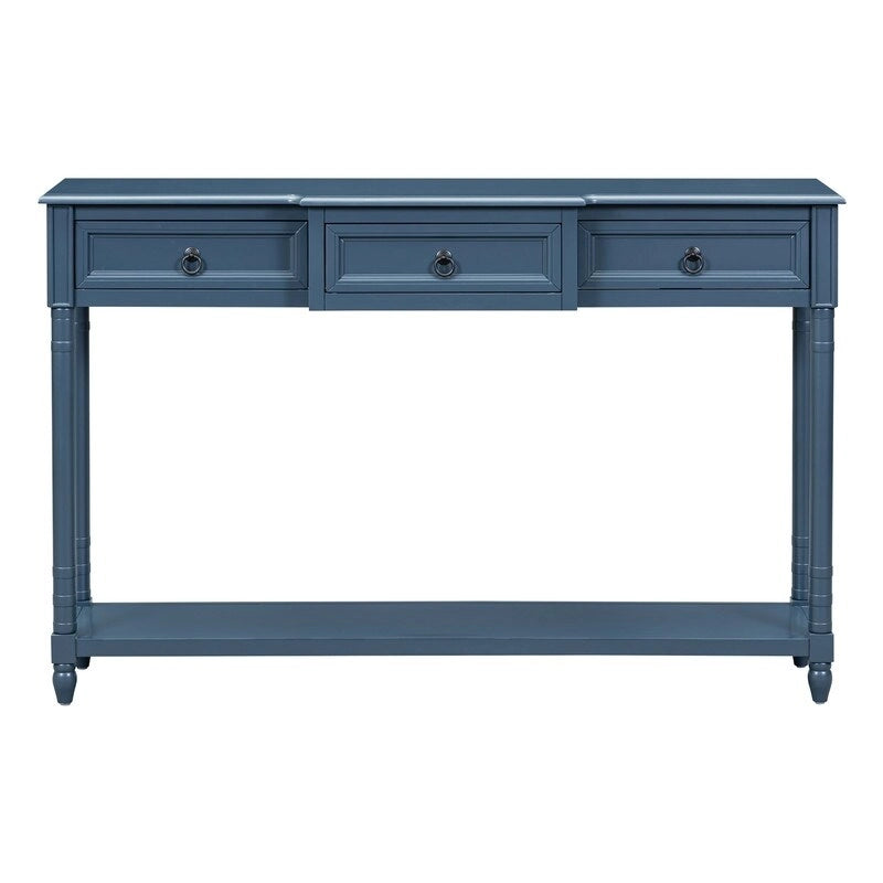Console avec 3 tiroirs et une étagère inférieure – Bleu marine vieilli / Espresso / Blanc vieilli