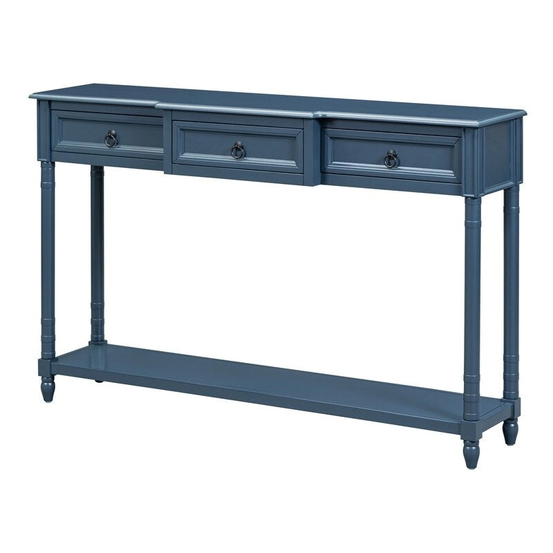 Console avec 3 tiroirs et une étagère inférieure – Bleu marine vieilli / Espresso / Blanc vieilli