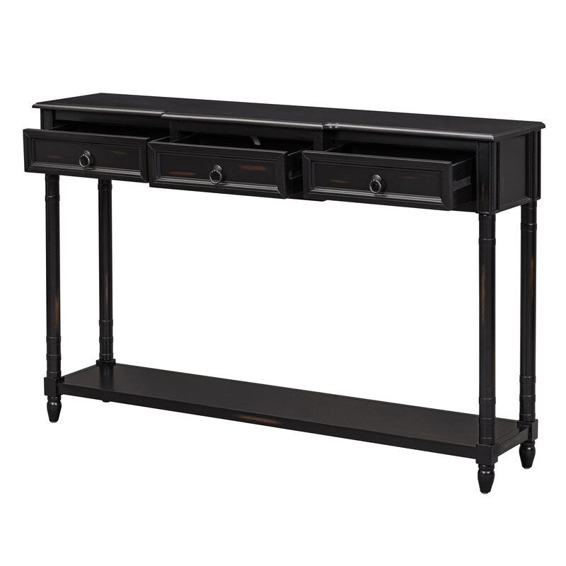 Console avec 3 tiroirs et une étagère inférieure – Bleu marine vieilli / Espresso / Blanc vieilli
