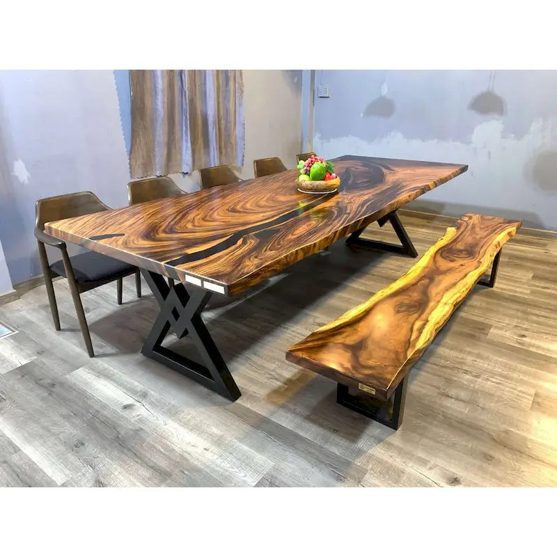 Table de salle à manger en époxy à bords bruts, multicolore, style 1 à 6, 8 à 10 places