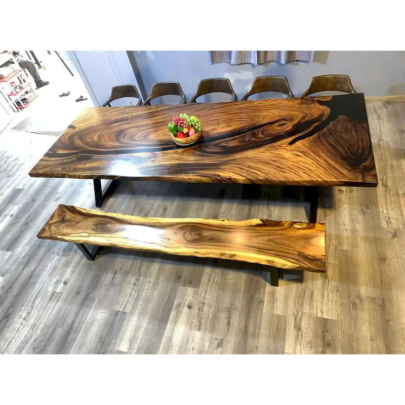 Table de salle à manger en époxy à bords bruts, multicolore, style 1 à 6, 8 à 10 places
