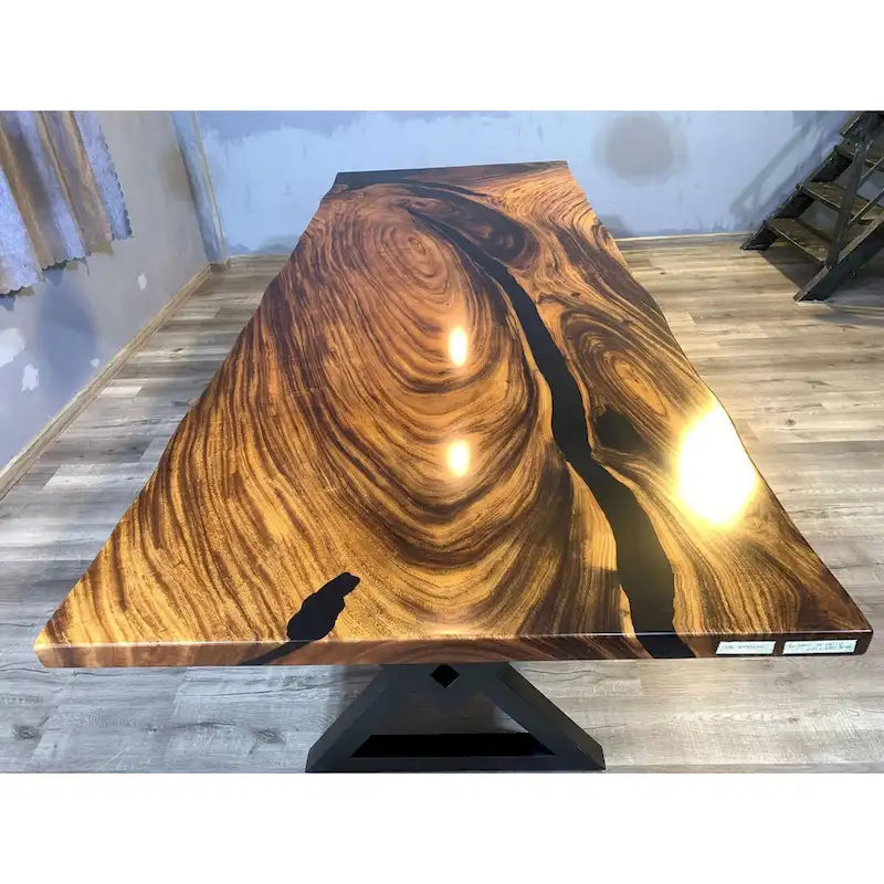 Table de salle à manger en époxy à bords bruts, multicolore, style 1 à 6, 8 à 10 places