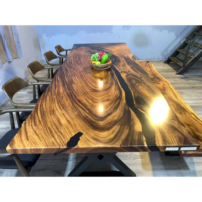 Table de salle à manger en époxy à bords bruts, multicolore, style 1 à 6, 8 à 10 places