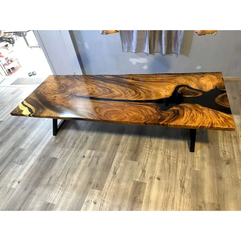 Table de salle à manger en époxy à bords bruts, multicolore, style 1 à 6, 8 à 10 places