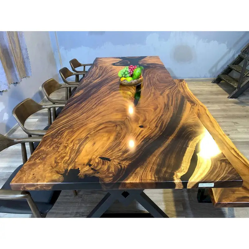 Table de salle à manger en époxy à bords bruts, multicolore, style 1 à 6, 8 à 10 places