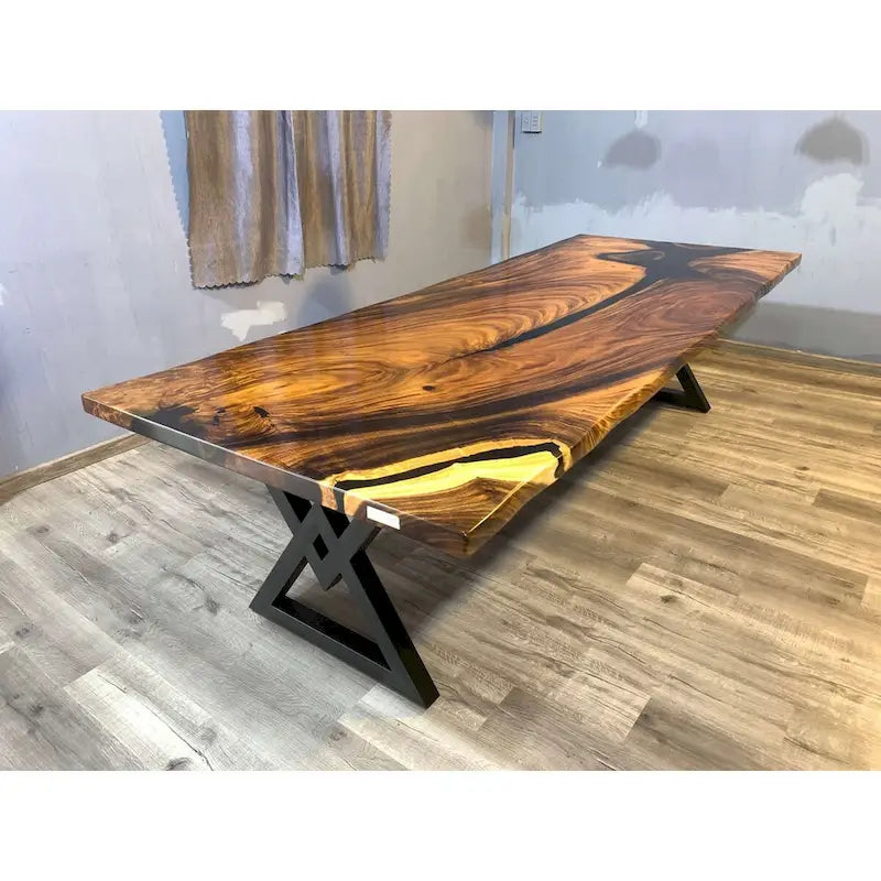Table de salle à manger en époxy à bords bruts, multicolore, style 1 à 6, 8 à 10 places