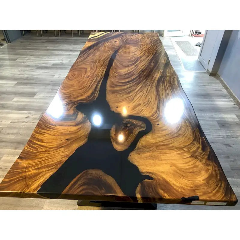 Table de salle à manger en époxy à bords bruts, multicolore, style 1 à 6, 8 à 10 places