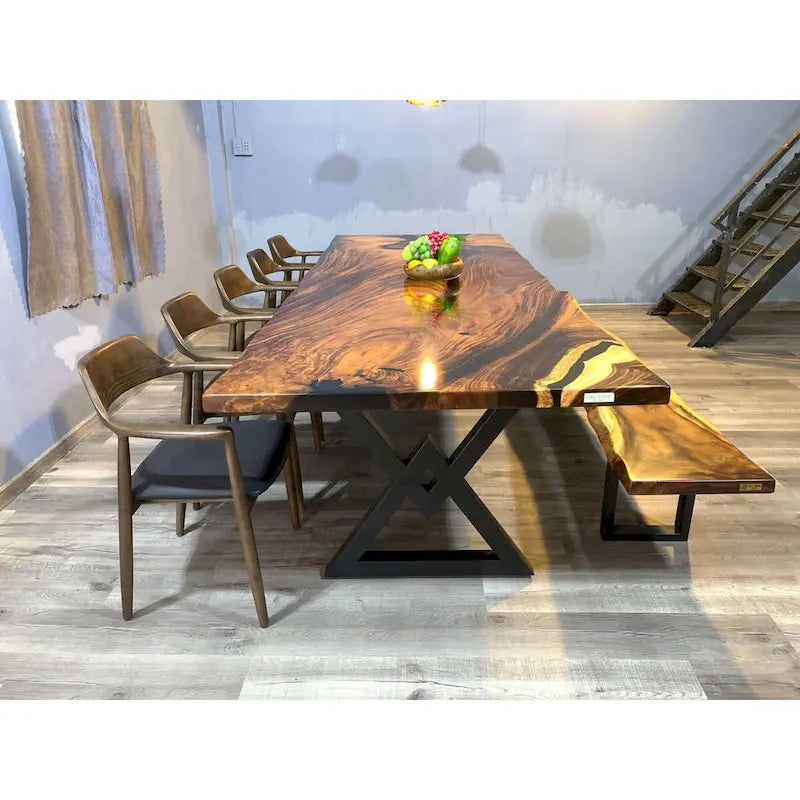 Table de salle à manger en époxy à bords bruts, multicolore, style 1 à 6, 8 à 10 places