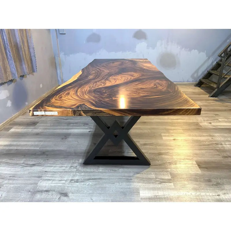 Table de salle à manger en époxy à bords bruts, multicolore, style 1 à 6, 8 à 10 places