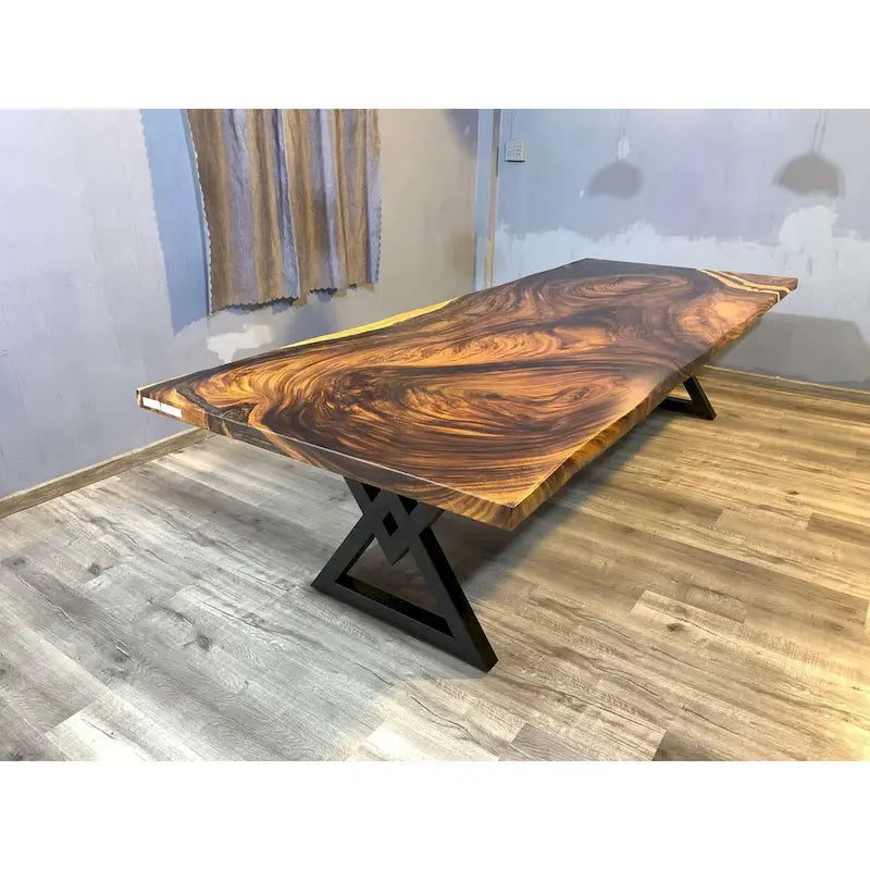 Table de salle à manger en époxy à bords bruts, multicolore, style 1 à 6, 8 à 10 places