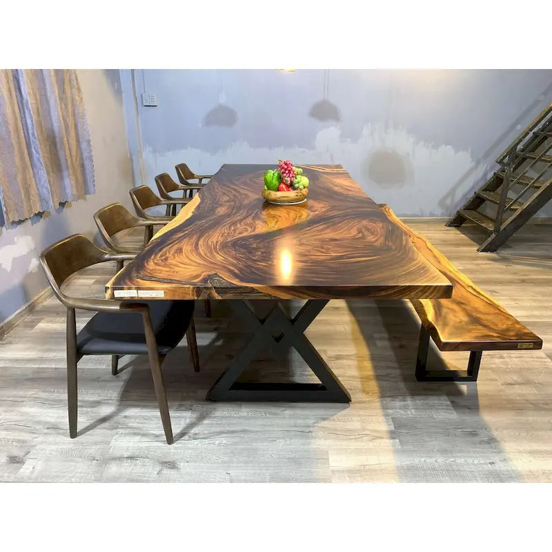 Table de salle à manger en époxy à bords bruts, multicolore, style 1 à 6, 8 à 10 places