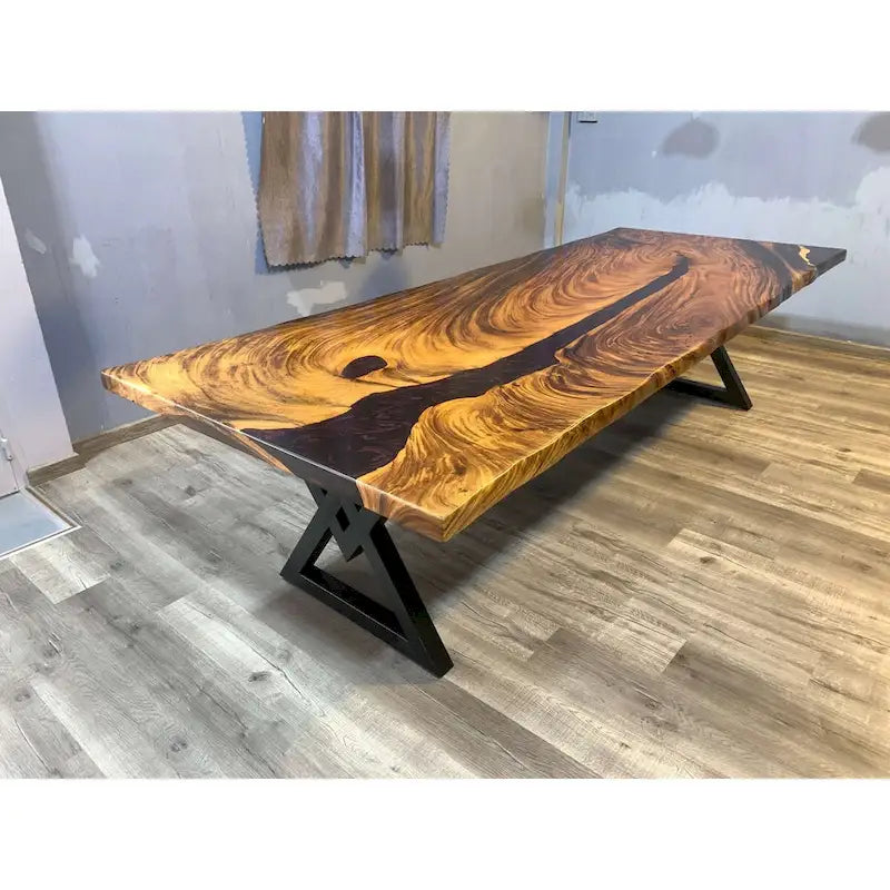 Table de salle à manger en époxy à bords bruts, multicolore, style 1 à 6, 8 à 10 places
