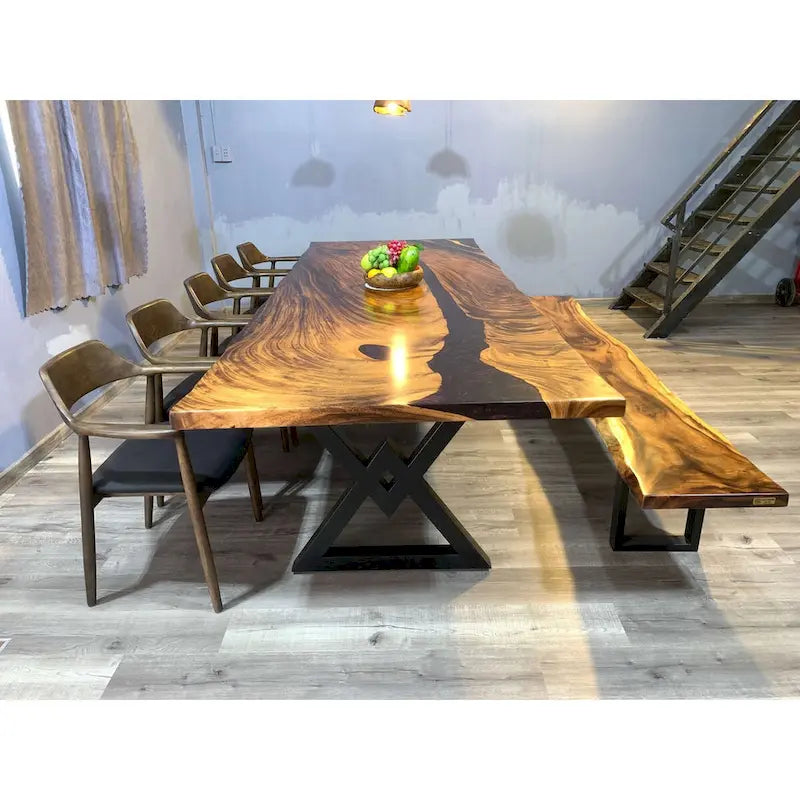 Table de salle à manger en époxy à bords bruts, multicolore, style 1 à 6, 8 à 10 places