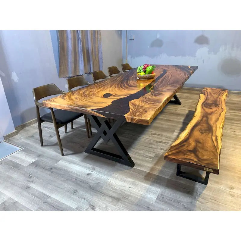 Table de salle à manger en époxy à bords bruts, multicolore, style 1 à 6, 8 à 10 places