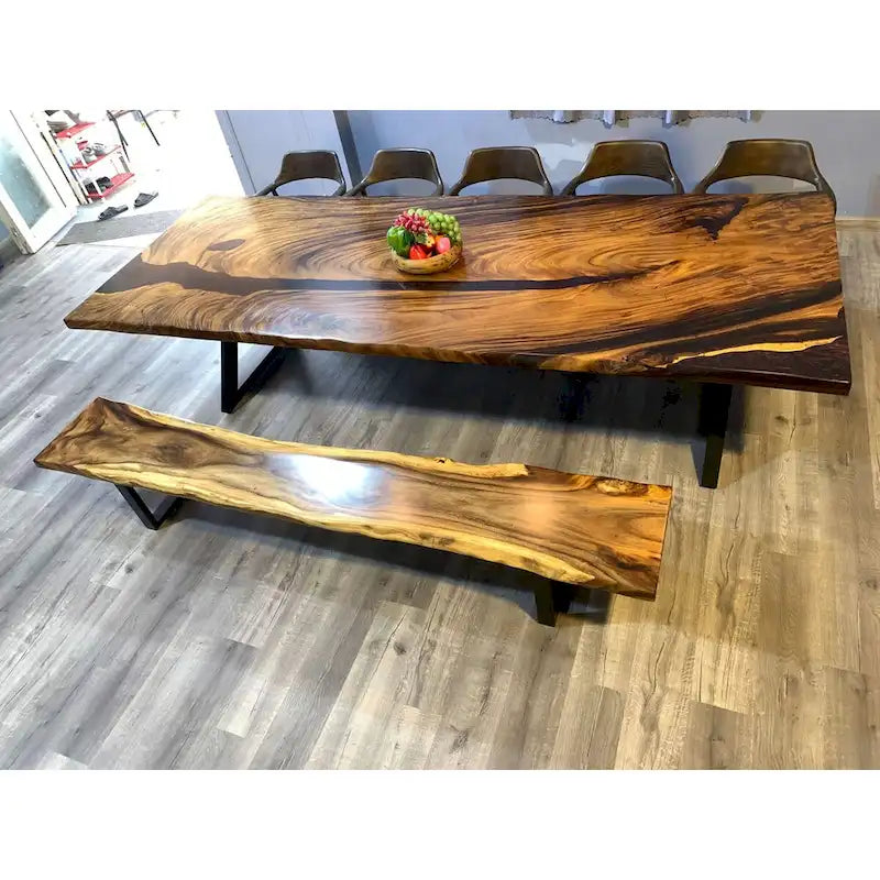 Table de salle à manger en époxy à bords bruts, multicolore, style 1 à 6, 8 à 10 places