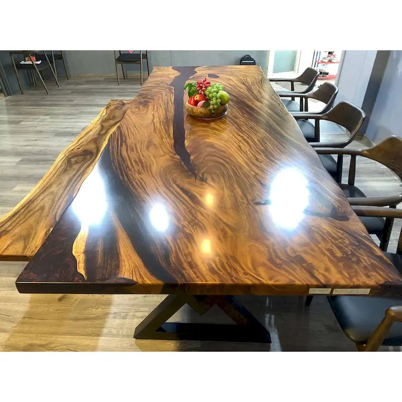 Table de salle à manger en époxy à bords bruts, multicolore, style 1 à 6, 8 à 10 places