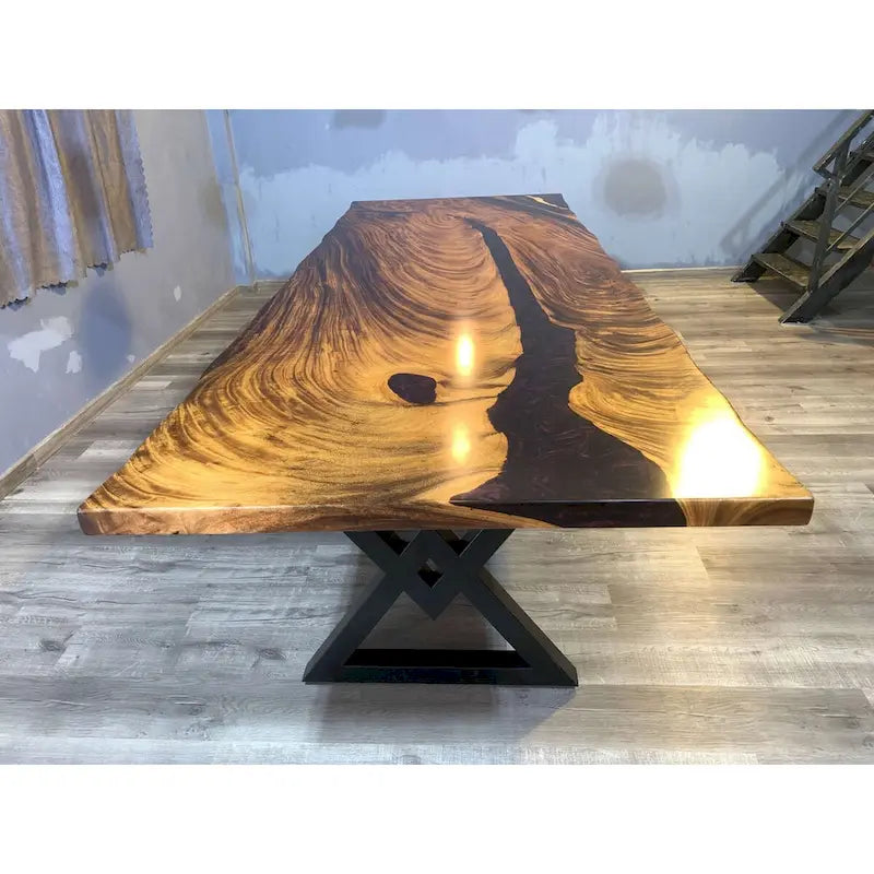 Table de salle à manger en époxy à bords bruts, multicolore, style 1 à 6, 8 à 10 places