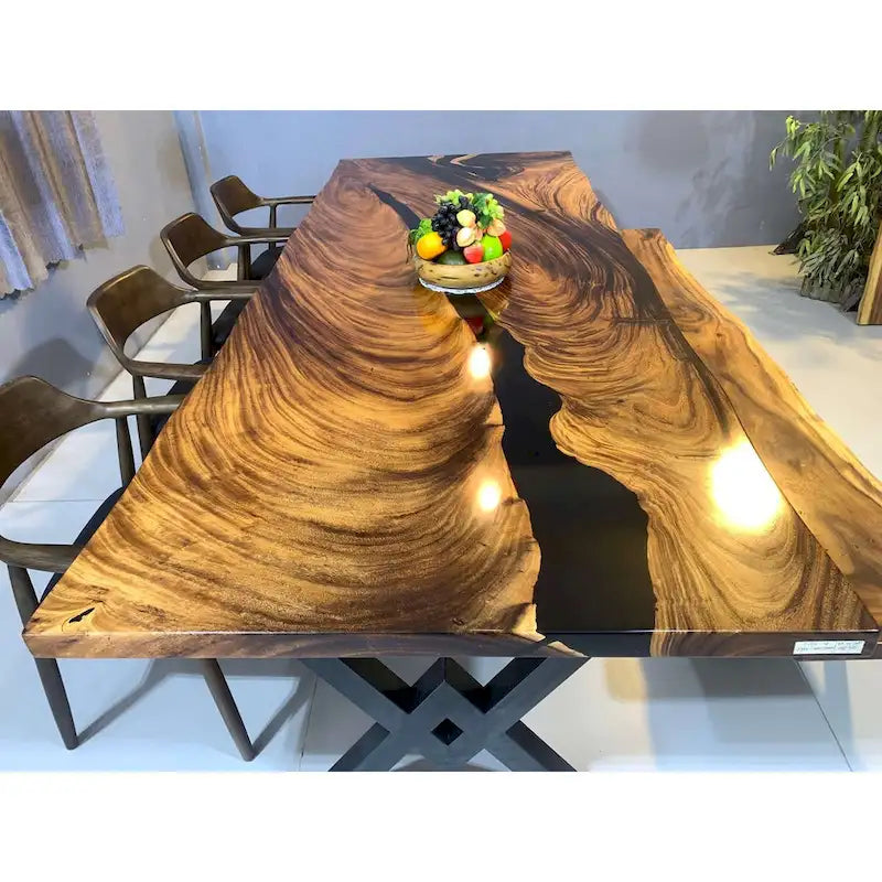 Table de salle à manger en époxy à bords bruts, multicolore, style 1 à 6, 8 à 10 places