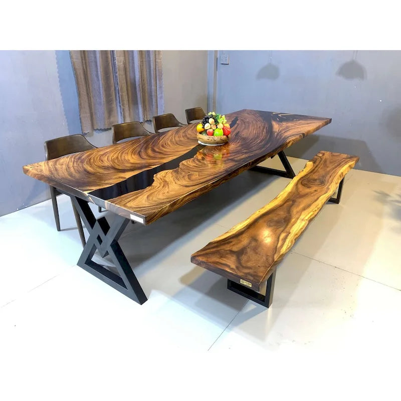 Table de salle à manger en époxy à bords bruts, multicolore, style 1 à 6, 8 à 10 places