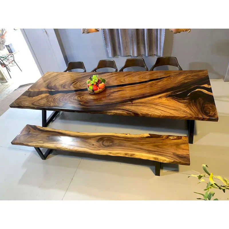 Table de salle à manger en époxy à bords bruts, multicolore, style 1 à 6, 8 à 10 places