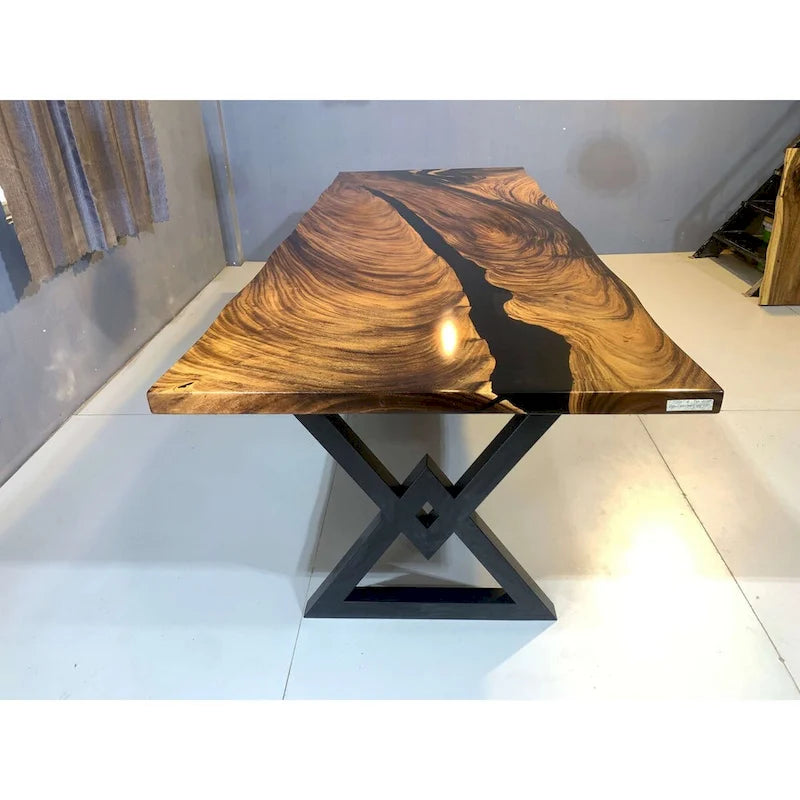 Table de salle à manger en époxy à bords bruts, multicolore, style 1 à 6, 8 à 10 places