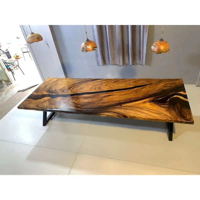 Table de salle à manger en époxy à bords bruts, multicolore, style 1 à 6, 8 à 10 places