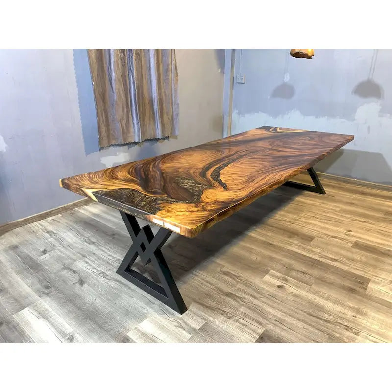 Table de salle à manger en époxy à bords bruts, multicolore, style 1 à 6, 8 à 10 places
